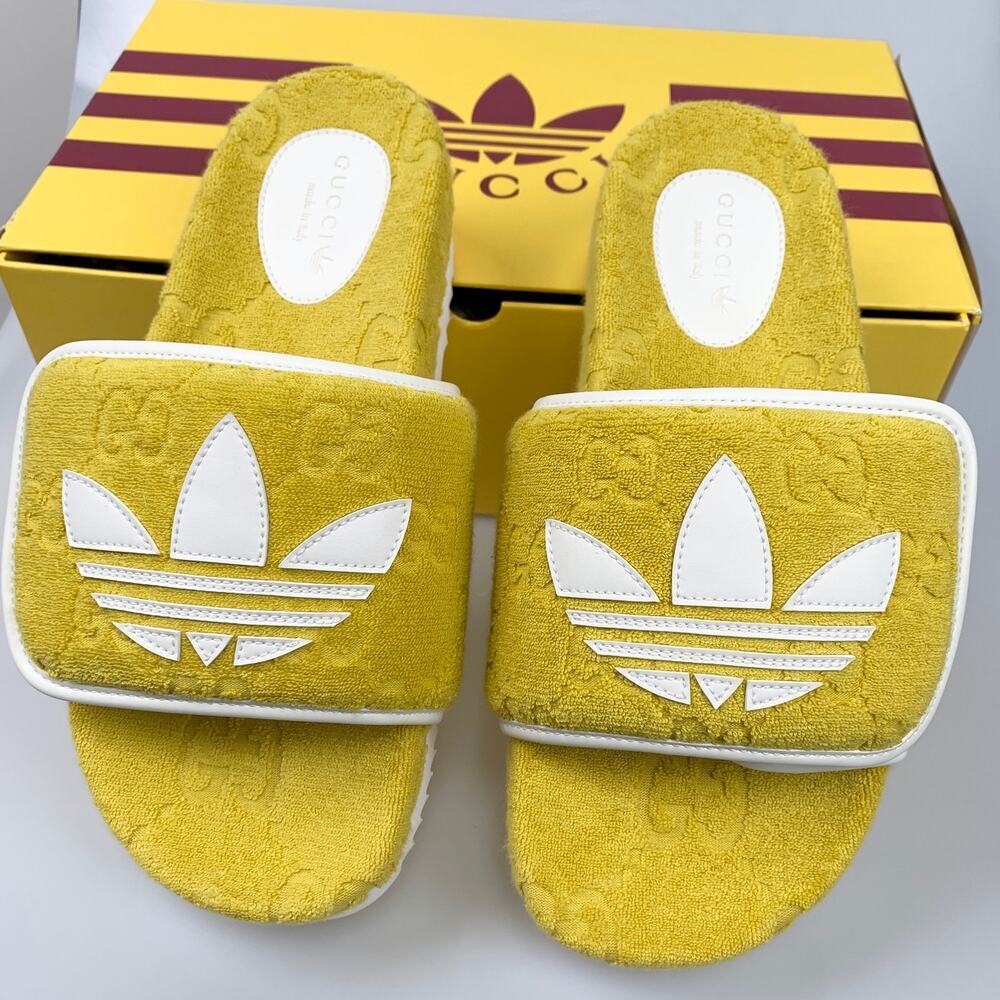 NIB Gucci x Adidas GG Platform Sandal Size 40 Slides Yellow - Picture 8 of 16